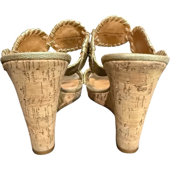 Jack‎ Rogers Sandals Womens 8.5 Gold Luccia Cork Wedge Slip On Open Toe Coastal - Picture 4 of 6